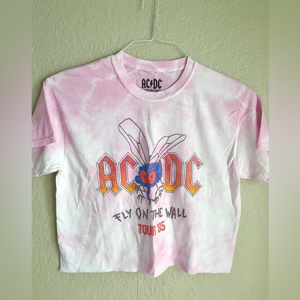 AC/DC 90’s Vintage Graphic Crop Top Tie Dye Tee Shirt **NEW**